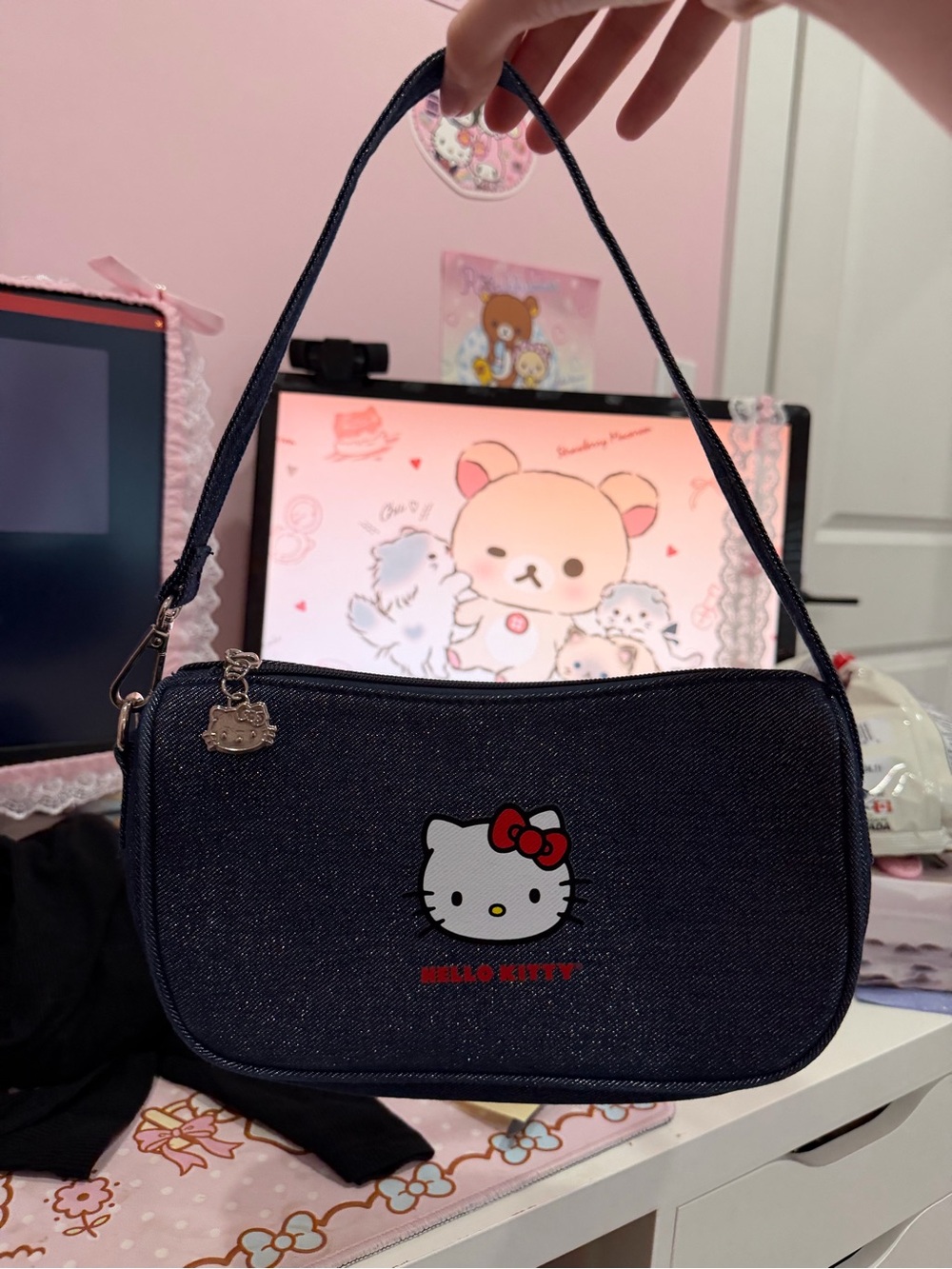 Hello Kitty Dark Blue Shoulder Bag with Red Bow
